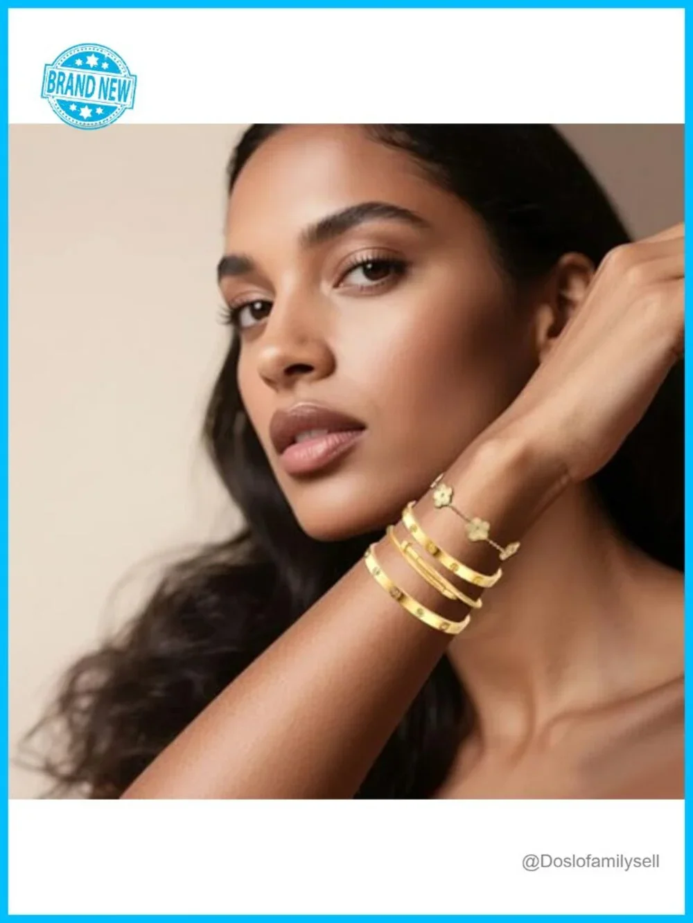 Gold Plated Stackable Floral Bangle Bracelet Set - 4Pcs Stainless Steel CZ
